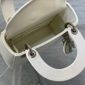 MINI LADY 17 BAG IN WHITE EMBOSSED LAMBSKIN WITH SILVER CLASP