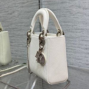 MINI LADY 17 BAG IN WHITE EMBOSSED LAMBSKIN WITH SILVER CLASP
