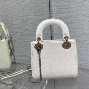 MINI LADY 17 BAG IN WHITE EMBOSSED LAMBSKIN WITH SILVER CLASP