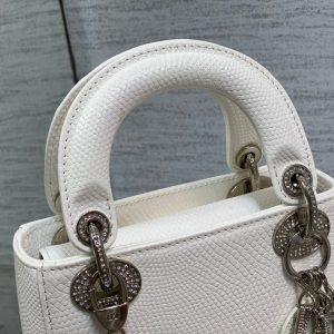 MINI LADY 17 BAG IN WHITE EMBOSSED LAMBSKIN WITH SILVER CLASP