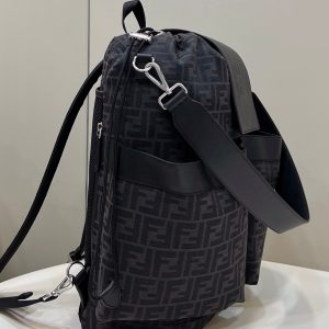 FendiI STRIKE LARGE 46 FF BLACK JACQUARD FABRIC BACKPACK