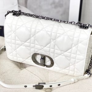LARGE CARO BAG 28 WHITE CALFSKIN BLACK HARDWARE