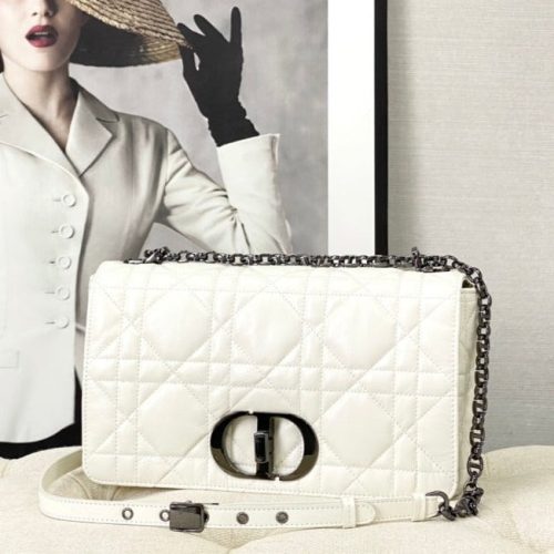 LARGE CARO BAG 28 WHITE CALFSKIN BLACK HARDWARE