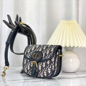 SMALL CD BOBBY 18CM BLUE OBLIQUE CANVAS GOLD HARDWARE