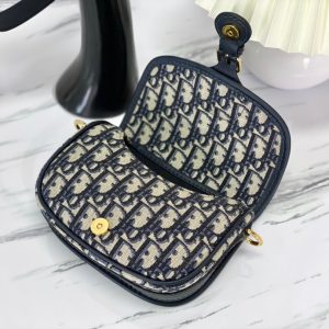 SMALL CD BOBBY 18CM BLUE OBLIQUE CANVAS GOLD HARDWARE