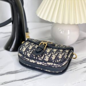 SMALL CD BOBBY 18CM BLUE OBLIQUE CANVAS GOLD HARDWARE