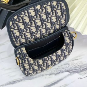 SMALL CD BOBBY 18CM BLUE OBLIQUE CANVAS GOLD HARDWARE