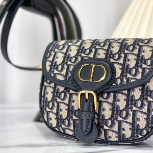 SMALL CD BOBBY 18CM BLUE OBLIQUE CANVAS GOLD HARDWARE