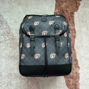 20220920_i1663656729_2551_0_jpg TIGER PRINT MEDIUM BACKPACK 43 IN BLACK CANVAS AND LEATHER TRIM