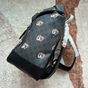 20220920_i1663656729_5331_3_jpg TIGER PRINT MEDIUM BACKPACK 43 IN BLACK CANVAS AND LEATHER TRIM