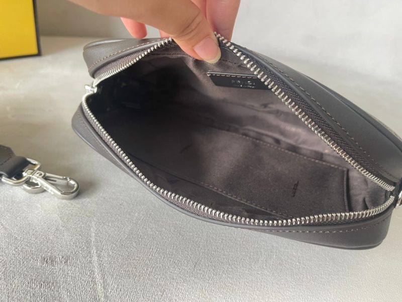 FendiI ROMA 22 CLUTCH BAG IN CHOCOLATE BROWN FF CALFSKIN SILVER HARDWARE WITH GOLDEN LOGO