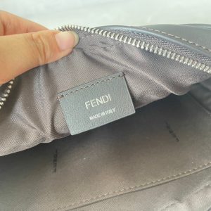 FendiI ROMA 22 CLUTCH BAG IN CHOCOLATE BROWN FF CALFSKIN SILVER HARDWARE WITH GOLDEN LOGO
