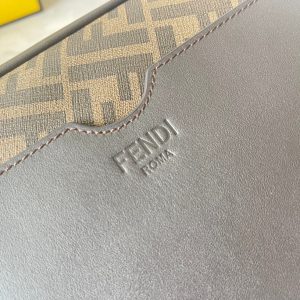 FendiI ROMA 22 CLUTCH BAG IN CHOCOLATE BROWN FF CALFSKIN SILVER HARDWARE WITH GOLDEN LOGO