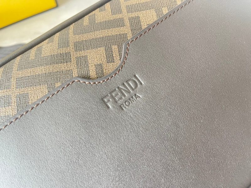 FendiI ROMA 22 CLUTCH BAG IN CHOCOLATE BROWN FF CALFSKIN SILVER HARDWARE WITH GOLDEN LOGO