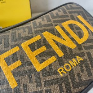 FendiI ROMA 22 CLUTCH BAG IN CHOCOLATE BROWN FF CALFSKIN SILVER HARDWARE WITH GOLDEN LOGO