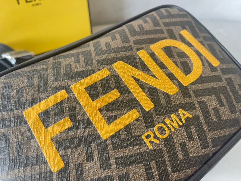 FendiI ROMA 22 CLUTCH BAG IN CHOCOLATE BROWN FF CALFSKIN SILVER HARDWARE WITH GOLDEN LOGO
