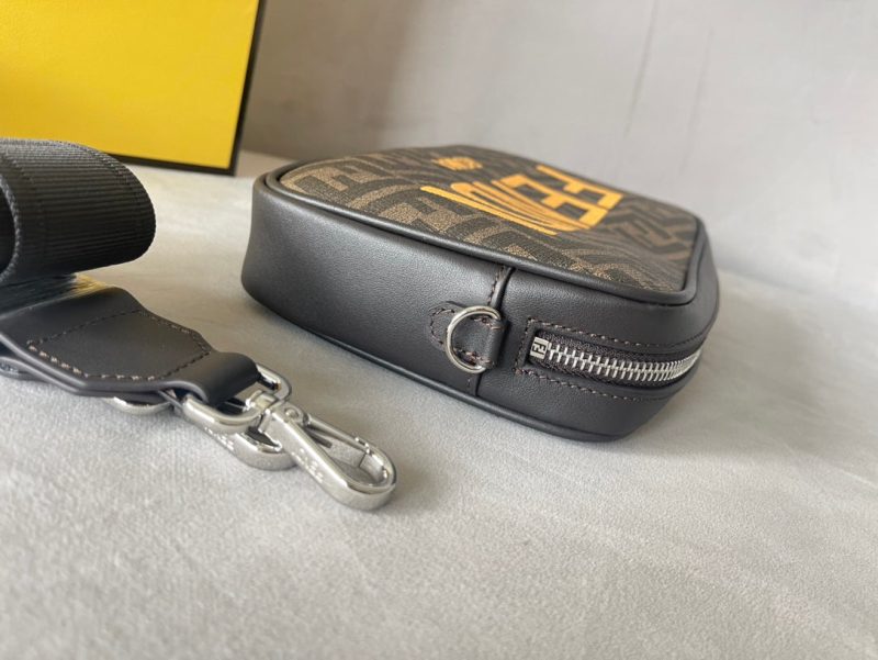 FendiI ROMA 22 CLUTCH BAG IN CHOCOLATE BROWN FF CALFSKIN SILVER HARDWARE WITH GOLDEN LOGO