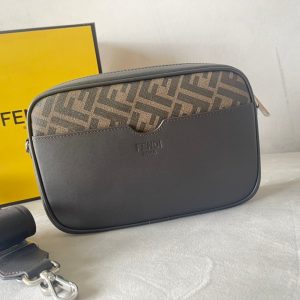 FendiI ROMA 22 CLUTCH BAG IN CHOCOLATE BROWN FF CALFSKIN SILVER HARDWARE WITH GOLDEN LOGO