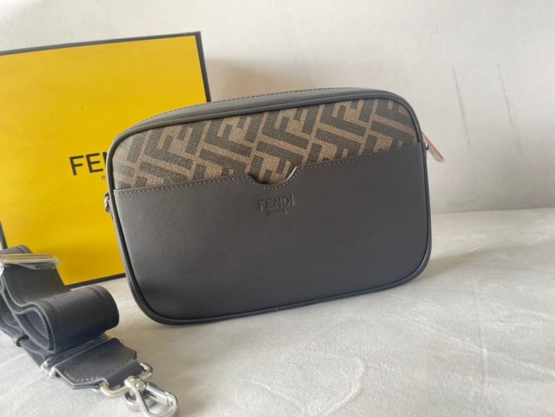 FendiI ROMA 22 CLUTCH BAG IN CHOCOLATE BROWN FF CALFSKIN SILVER HARDWARE WITH GOLDEN LOGO