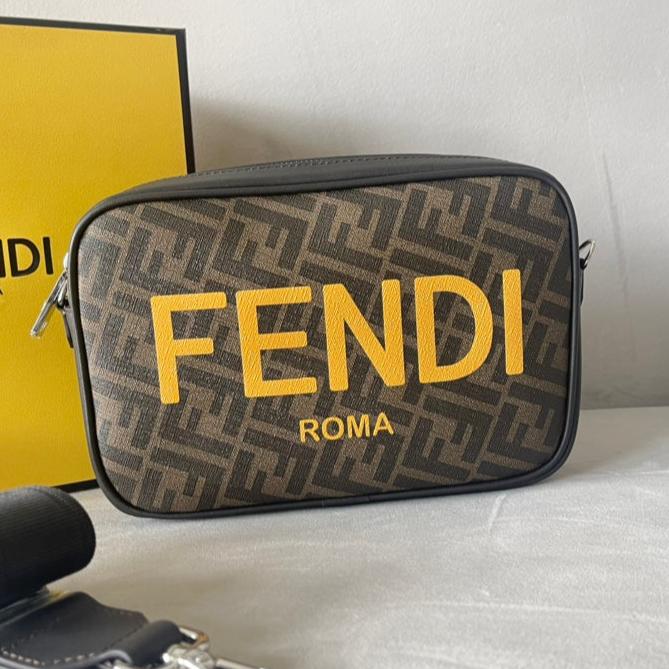 FendiI ROMA 22 CLUTCH BAG IN CHOCOLATE BROWN FF CALFSKIN SILVER HARDWARE WITH GOLDEN LOGO
