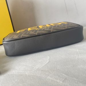 FendiI ROMA 22 CLUTCH BAG IN CHOCOLATE BROWN FF CALFSKIN SILVER HARDWARE WITH GOLDEN LOGO