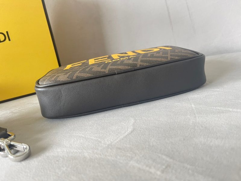 FendiI ROMA 22 CLUTCH BAG IN CHOCOLATE BROWN FF CALFSKIN SILVER HARDWARE WITH GOLDEN LOGO