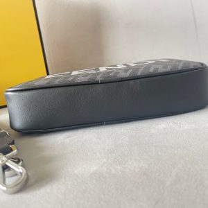 FendiI ROMA 22 CLUTCH BAG IN DARK GREY FF CALFSKIN SILVER HARDWARE WITH WHITE LOGO