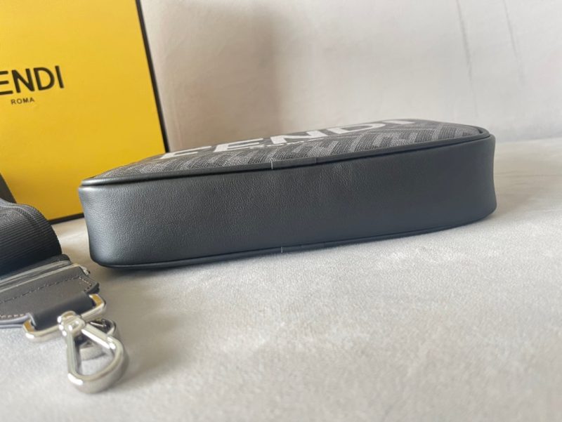 FendiI ROMA 22 CLUTCH BAG IN DARK GREY FF CALFSKIN SILVER HARDWARE WITH WHITE LOGO