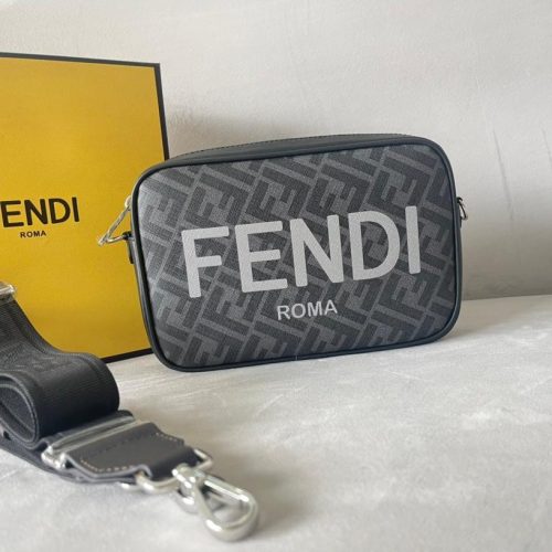 20220921_i1663729633_4511_0_jpg FendiI ROMA 22 CLUTCH BAG IN DARK GREY FF CALFSKIN SILVER HARDWARE WITH WHITE LOGO