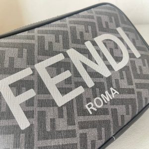 FendiI ROMA 22 CLUTCH BAG IN DARK GREY FF CALFSKIN SILVER HARDWARE WITH WHITE LOGO