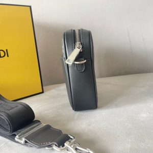 FendiI ROMA 22 CLUTCH BAG IN DARK GREY FF CALFSKIN SILVER HARDWARE WITH WHITE LOGO