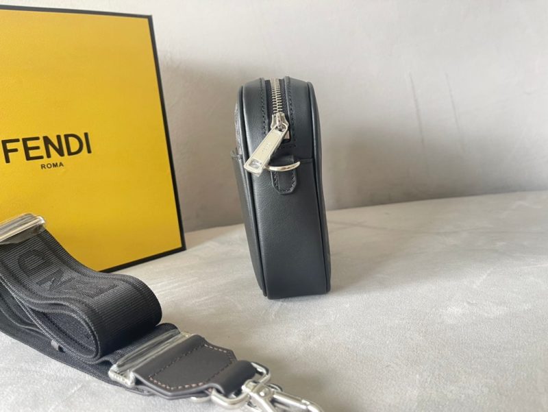 FendiI ROMA 22 CLUTCH BAG IN DARK GREY FF CALFSKIN SILVER HARDWARE WITH WHITE LOGO