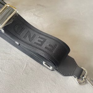 FendiI ROMA 22 CLUTCH BAG IN DARK GREY FF CALFSKIN SILVER HARDWARE WITH WHITE LOGO