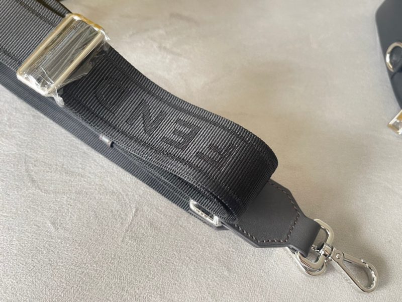 FendiI ROMA 22 CLUTCH BAG IN DARK GREY FF CALFSKIN SILVER HARDWARE WITH WHITE LOGO