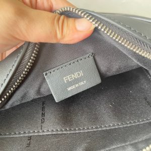 FendiI ROMA 22 CLUTCH BAG IN DARK GREY FF CALFSKIN SILVER HARDWARE WITH WHITE LOGO