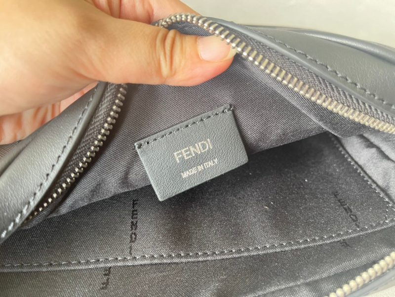 FendiI ROMA 22 CLUTCH BAG IN DARK GREY FF CALFSKIN SILVER HARDWARE WITH WHITE LOGO