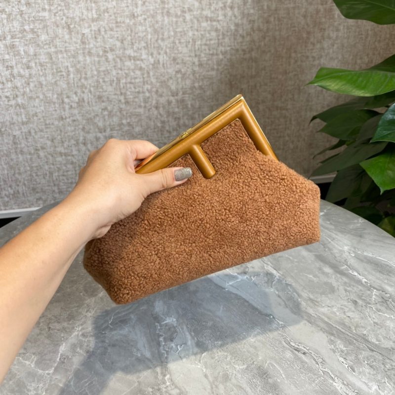FendiI FIRST MINI 26 BAG IN CIDER BROWN WOOL WITH GOLD HARDWARE