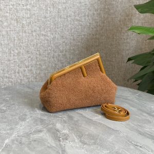 FendiI FIRST MINI 26 BAG IN CIDER BROWN WOOL WITH GOLD HARDWARE