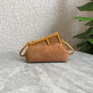 FendiI FIRST MINI 26 BAG IN CIDER BROWN WOOL WITH GOLD HARDWARE