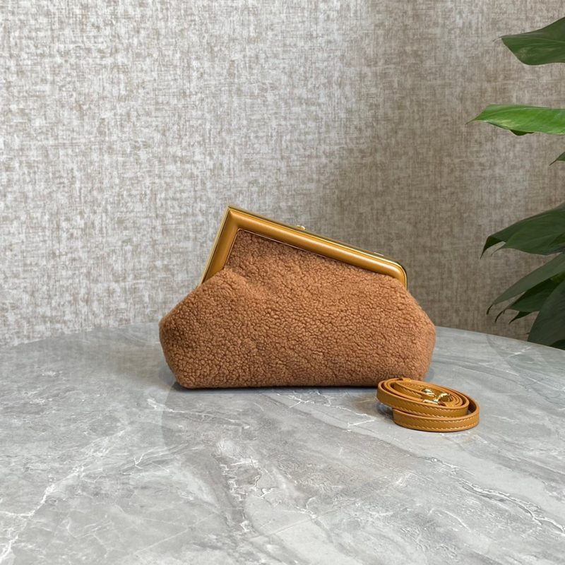 FendiI FIRST MINI 26 BAG IN CIDER BROWN WOOL WITH GOLD HARDWARE