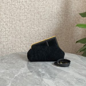 FendiI FIRST MINI 26 BAG IN BLACK WOOL WITH GOLD HARDWARE