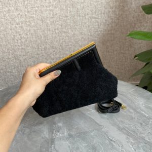 FendiI FIRST MINI 26 BAG IN BLACK WOOL WITH GOLD HARDWARE