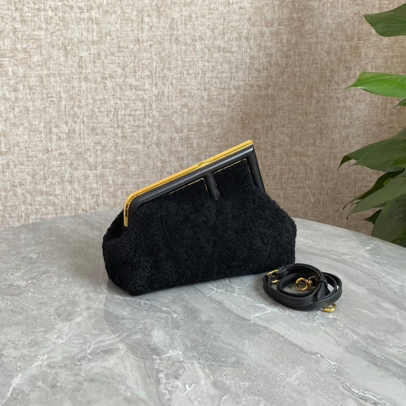 FendiI FIRST MINI 26 BAG IN BLACK WOOL WITH GOLD HARDWARE