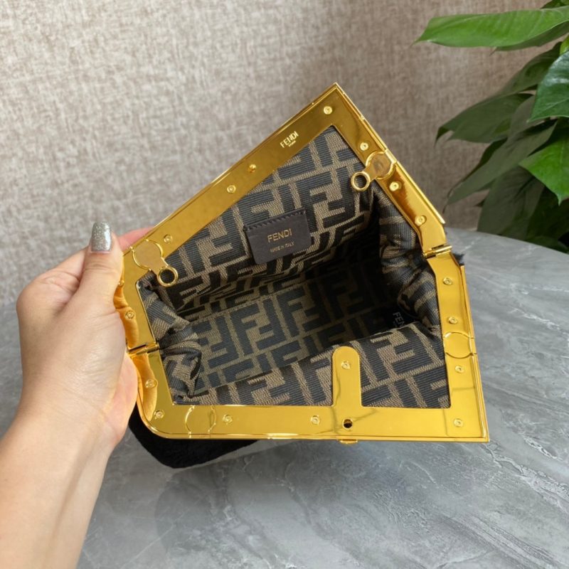 FendiI FIRST MINI 26 BAG IN BLACK WOOL WITH GOLD HARDWARE