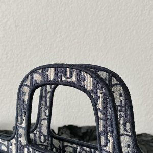 cd mini book tote 23cm blue beige embroidery canvas