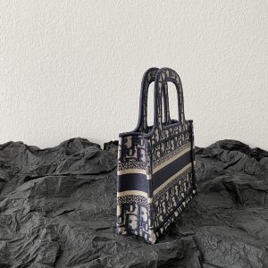 cd mini book tote 23cm blue beige embroidery canvas