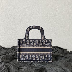 cd mini book tote 23cm blue beige embroidery canvas