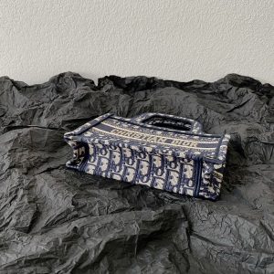 cd mini book tote 23cm blue beige embroidery canvas