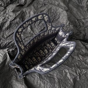 cd mini book tote 23cm blue beige embroidery canvas