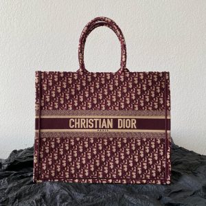 Large CD Book Tote 42cm Burgundy Retro Style D Letter Embroidery